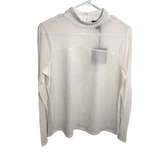 Madison Stefano Mock Neck Top w/ Embellishment Antique White M